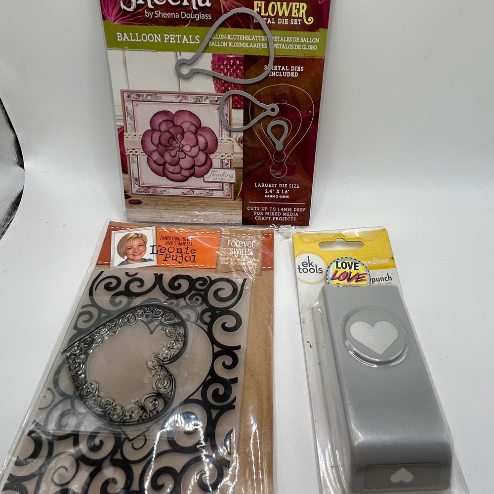 Sheena Douglass Metal Dies Leonie Pujol Embossing Folder & EK Tools Heart Punch